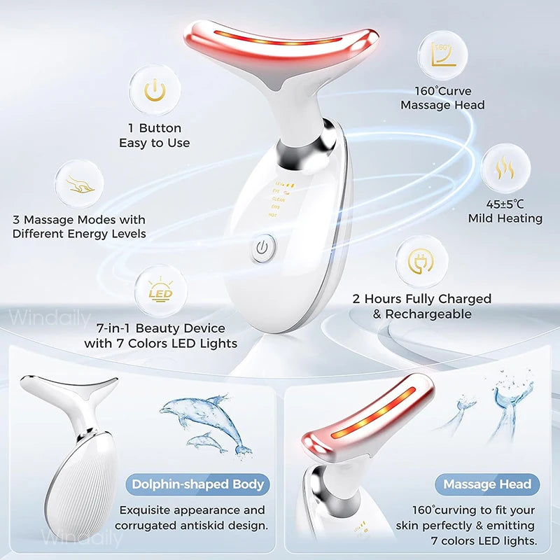 LED Face & Neck Massager 7 Colors – Skin Rejuvenation & Lifting Tool