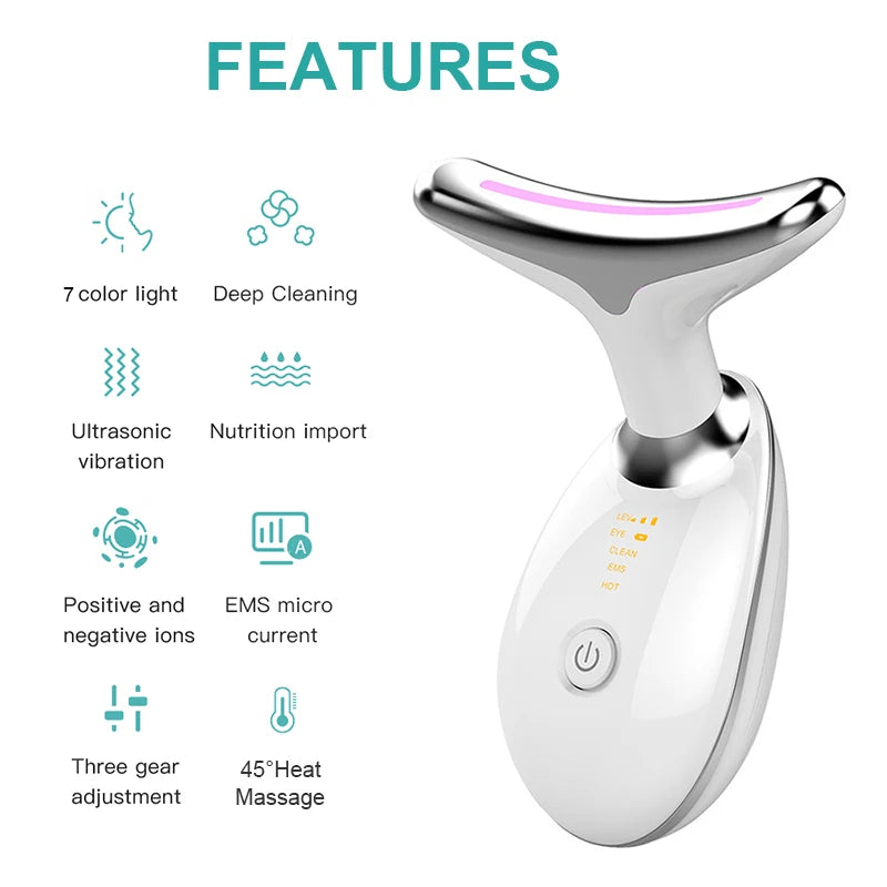 LED Face & Neck Massager 7 Colors – Skin Rejuvenation & Lifting Tool